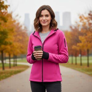 Tek Gear Womens XL Pink Fleece Full-Zip Hoodie Jacket With Thumbholes & Zipper A